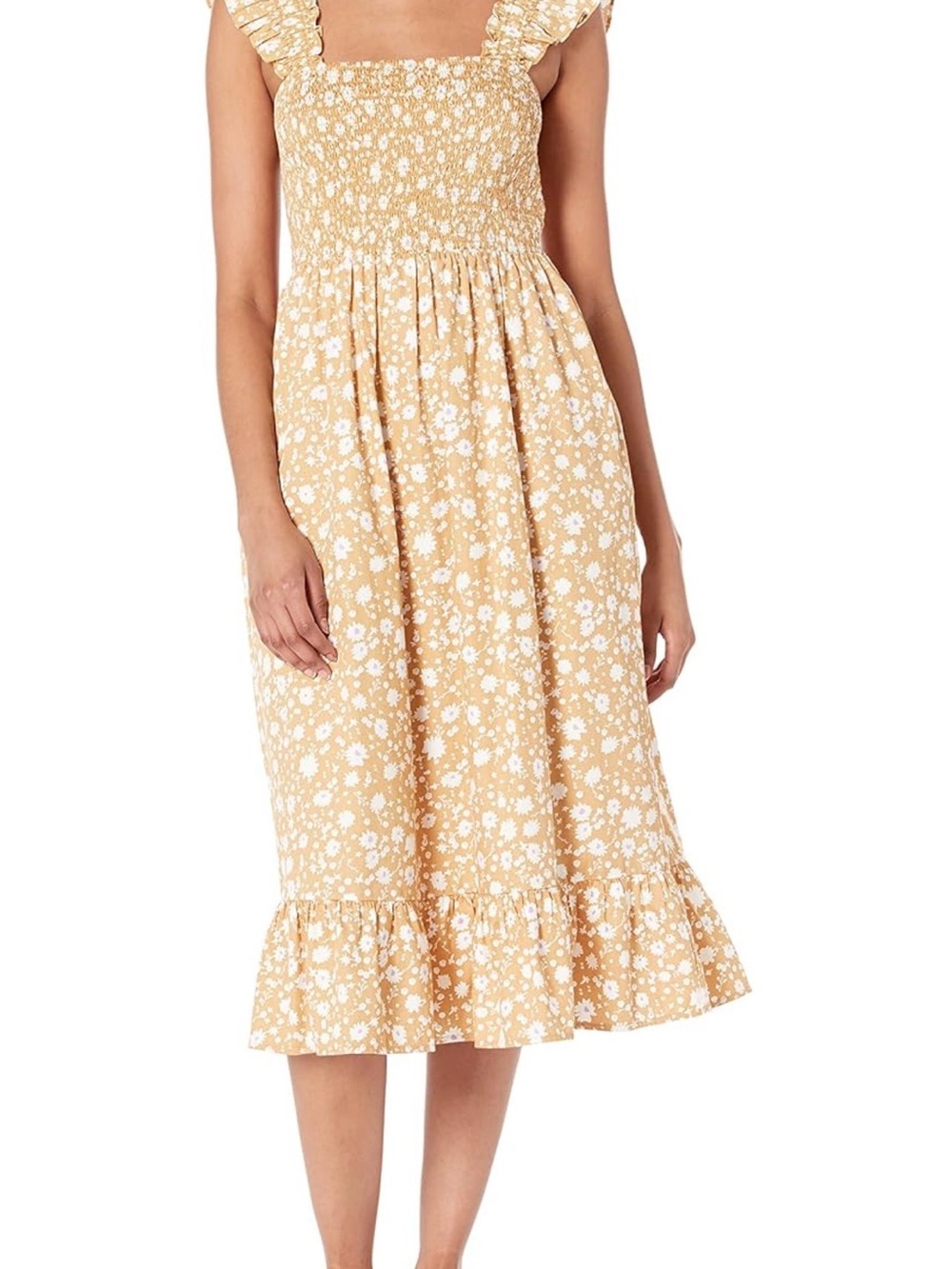 Smocked Floral Midi Dress in Mustard - Picture 7 of 7